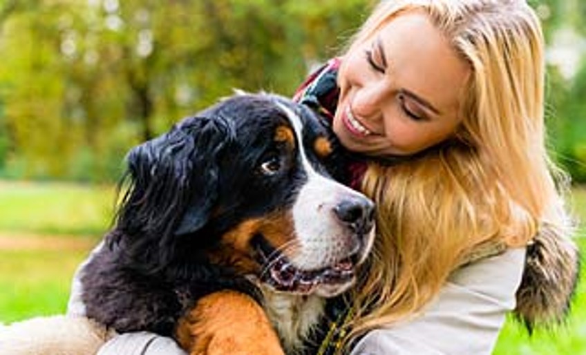 Tierhalter-Haftpflicht – Frau umarmt Hund